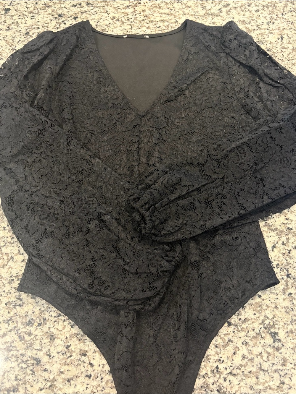 Black Lace V-Neck Long Sleeve Bodysuit